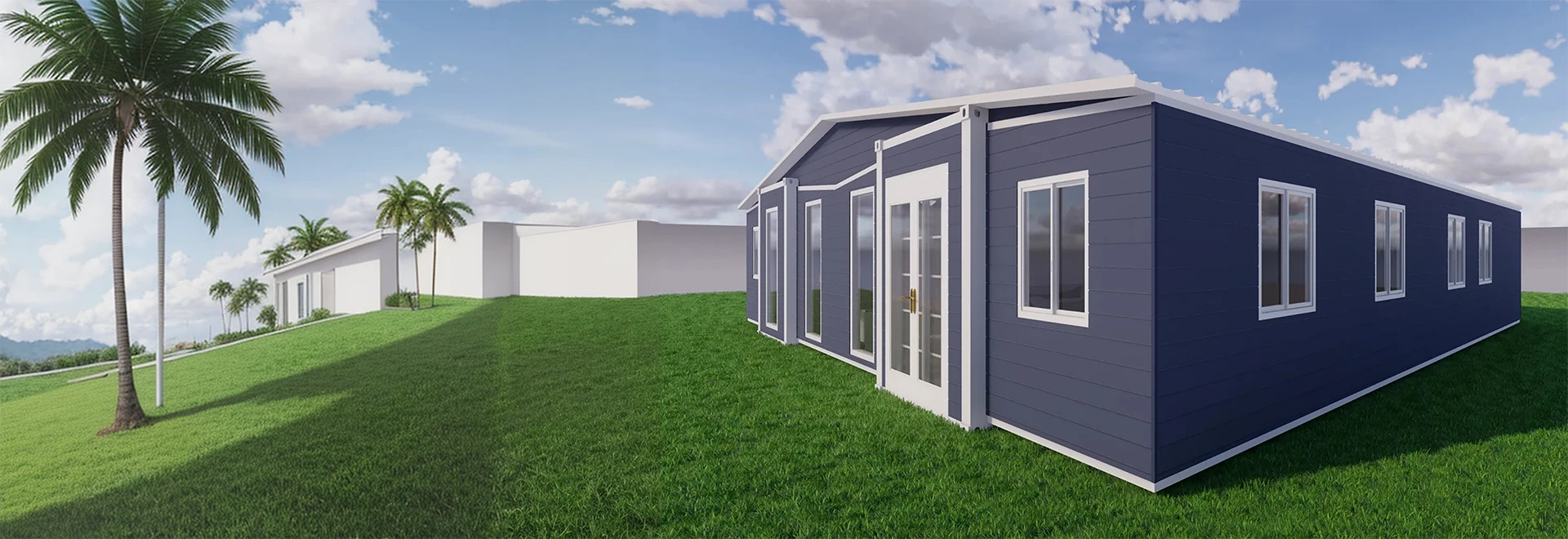 A set of expandable container house on the grassland.